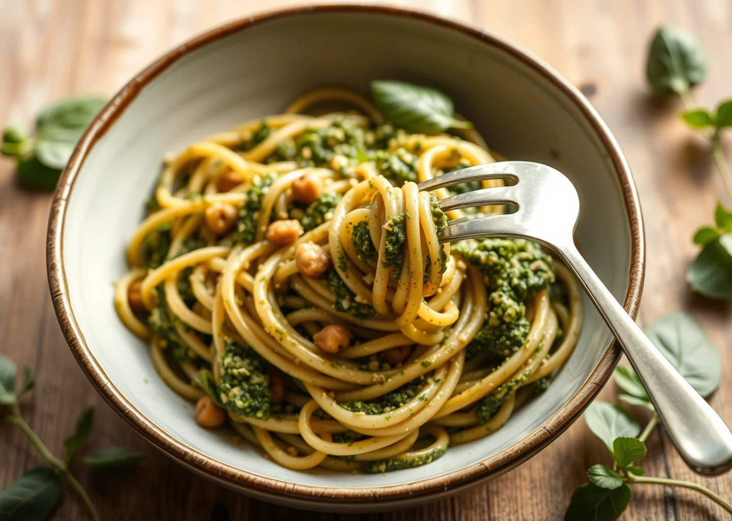 Spinach Walnut Pesto Linguine