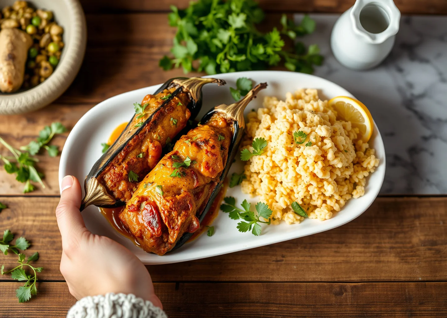 Slow-Roasted Stuffed Aubergines
